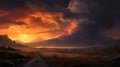 Epic Fantasy Digital Painting: Sun Rising Over Mountain In 8k Resolution