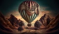 Epic Fantasy Hot Air Balloon Flies Over Beautiful Landscape And Mountains - Generative AI