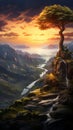 Epic Fantasy Landscape With Waterfall On Mountain