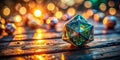 Epic Fantasy RPG Dice Roll Immersive Panoramic View of a D20 Tabletop Game Session Royalty Free Stock Photo