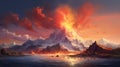 Epic Fantasy Scene: Volcano Of South Beach In Arctic Fox Region