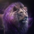 Epic fantasy strong lion with purple aura, 3D Ilustrasi, generative ai