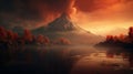 Epic Fantasy Sunset: A Breathtaking Mountain And Lake Scene