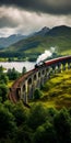 Epic Fantasy Train Crossing Glenfinnan Viaduct In Scottish Landscape