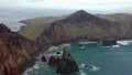 Epic flight over the wonderful viewpoint called Ponta de So Loureno in Madeira, Portugal. A great coast with many cliffs.