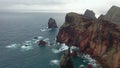 Epic flight over the wonderful viewpoint called Ponta de So Loureno in Madeira, Portugal. A great coast with many cliffs.