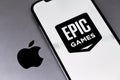 Epic Games logo on screen smartphone Royalty Free Stock Photo