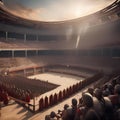 Epic gladiatorial arena, Spectacular arena filled with roaring crowds and deadly challenges as gladiators fight for their lives1