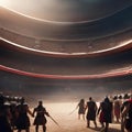 Epic gladiatorial arena, Spectacular arena filled with roaring crowds and deadly challenges as gladiators fight for their lives2