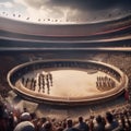 Epic gladiatorial arena, Spectacular arena filled with roaring crowds and deadly challenges as gladiators fight for their lives3