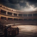 Epic gladiatorial arena, Spectacular arena filled with roaring crowds and deadly challenges as gladiators fight for their lives2