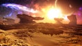 Epic Glorious Alien Planet Sunset With Galaxy