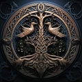 Epic High Fantasy Norse mythology Viking Nature themed logo coat of arms emblem Royalty Free Stock Photo