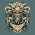 Epic High Fantasy Norse mythology Viking Nature themed logo coat of arms emblem.