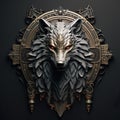 Epic High Fantasy Norse mythology Viking Wolf Head logo coat of arms emblem Royalty Free Stock Photo