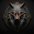 Epic High Fantasy Norse mythology Viking Wolf Head logo coat of arms emblem Royalty Free Stock Photo