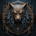 Epic High Fantasy Norse mythology Viking Wolf Head logo coat of arms emblem Royalty Free Stock Photo