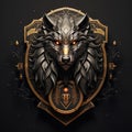 Epic High Fantasy Norse mythology Viking Wolf Head logo coat of arms emblem