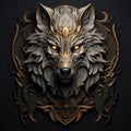 Epic High Fantasy Norse mythology Viking Wolf Head logo coat of arms emblem Royalty Free Stock Photo