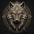 Epic High Fantasy Norse mythology Viking Wolf Head logo coat of arms emblem Royalty Free Stock Photo