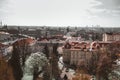 Epic hyped vintage spring sunset aerial view of the Old Town pier architecture and Charles Bridge over Vltava river in Prague, Cha Royalty Free Stock Photo