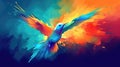 an epic inspired colorful bird artwork, love and peace, ai generated image