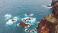 Fantastic drone shot over the red cliffs of Ponta de So Loureno in Madeira, Portugal.