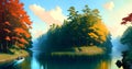 Landscape with river stream Forest creek in Digital painting background Generative AI Royalty Free Stock Photo