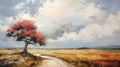 Epic Landscapes: A Majestic Tree On A Serene Dirt Road