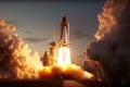Epic liftoff, Space shuttle ascends, embarking on a daring mission Royalty Free Stock Photo