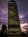 Epic and magical purple cloudy sunset around the WTC towers in Abu Dhabi Royalty Free Stock Photo