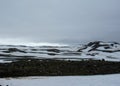 Volcanic white&black landscape of Fimmvorduhals between Eyjafjallajokull and Myrdalsjokull Fimmvorduhals Trek from Skogar to Royalty Free Stock Photo