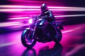 Epic Neon Futuristic Motorbiker Riding a Motorcycle At High Speed Illustration