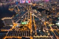 Epic night aerial view of the downtown of Kowloon, Towakwa and Hung Hom Area, Hong Kong Royalty Free Stock Photo