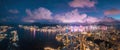 Epic night aerial view of the downtown of Kowloon, Towakwa and Hung Hom Area, Hong Kong Royalty Free Stock Photo