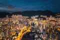 Epic night aerial view of the downtown of Kowloon, Towakwa and Hung Hom Area, Hong Kong Royalty Free Stock Photo