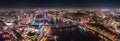 Epic night aerial view of the London, River Thames, London Eye. Panorama cityscape Royalty Free Stock Photo