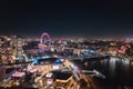 Epic night aerial view of the London, River Thames, London Eye. Panorama cityscape Royalty Free Stock Photo