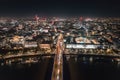 Epic night aerial view of the London, River Thames, London Eye. Panorama cityscape Royalty Free Stock Photo