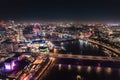 Epic night aerial view of the London, River Thames, London Eye. Panorama cityscape Royalty Free Stock Photo