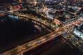 Epic night aerial view of the London, River Thames, London Eye. Panorama cityscape Royalty Free Stock Photo