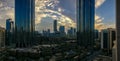 Epic panorama shot of the world trade center at sunset in Abu Dhabi city