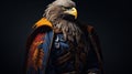 Epic Photorealistic Eagle Costume: Dark Azure And Orange Medieval-inspired Portraiture