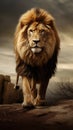 Epic portrait of a male lion. Wild life