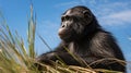 Epic Portraiture: Chimpanzee Gazing Ahead On Grass