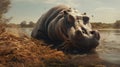Epic Portraiture Of A Hippopotamus Grazing In A Field