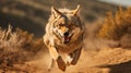 Epic Portraiture Of A Running Wolf In Golden Light