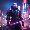 Epic Samurai Cyborg Character in Cyberpunk Style