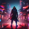 Epic Samurai Cyborg Character in Cyberpunk Style