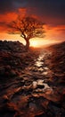 Solitary Sentinel: Majestic Autumnal Sunset with an Ancient Tree